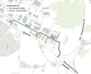Cykelomkørsel på Århusvej i Søften fra 10. juni